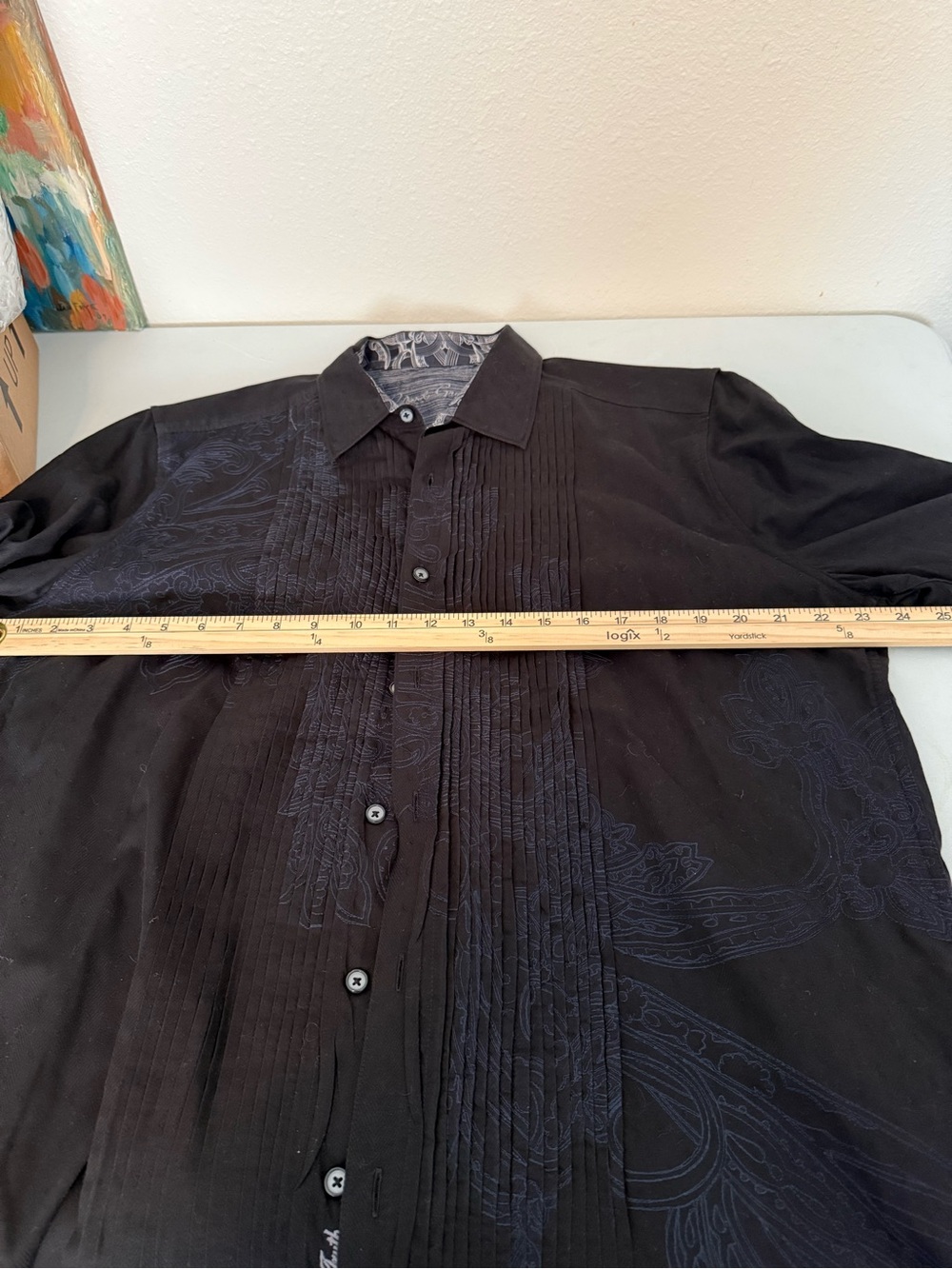 Robert Graham FICINO Black Embroidered Dress Shirt XL Flip Cuff - Picture 6 of 11
